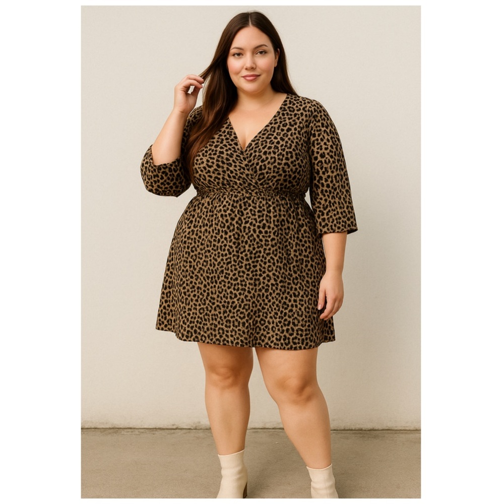 NWT City Chic Cheetah Print Elastic Waist Tunic Mini Dress Size 12